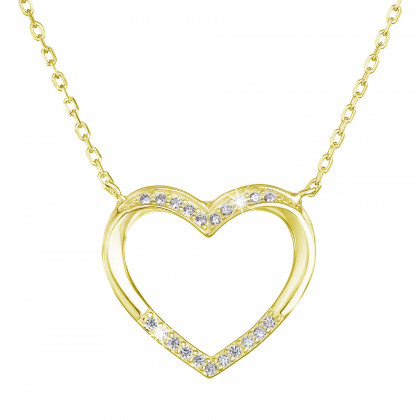Pozlacený náhrdelník srdce s bílými zirkony 12010.1 Au plating