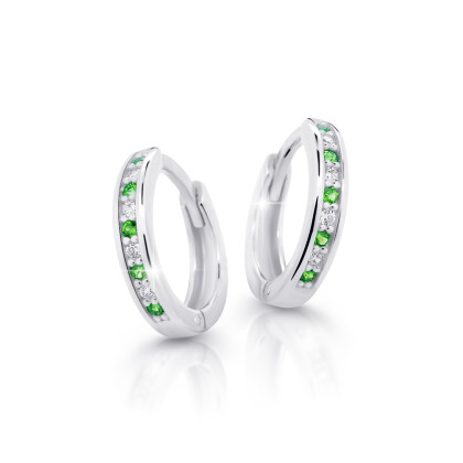 Náušnice kroužky z bílého zlata Cutie Jewellery C3342B-Zelená