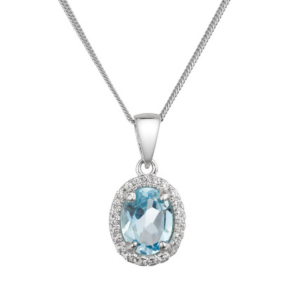 Stříbrný náhrdelník luxusní s pravým minerálním kamenem modrý 12086.3 sky topaz