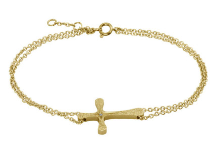 Jemný náramek z chirurgické oceli zaltý křížek BSS778