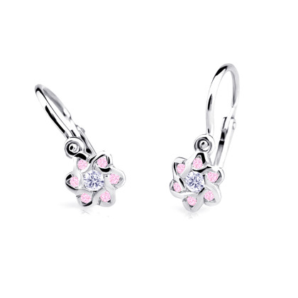 Náušnice pro miminka z bílého zlata C2149B-Pink Full