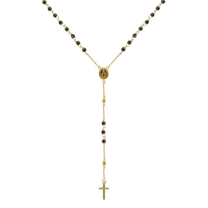 Zlatý náhrdelník růženec s křížem a medailonkem s Pannou Marií RŽ03 černý