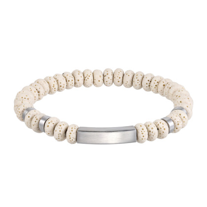 Pružný náramek z lávových korálků a chirurgické oceli BSS985