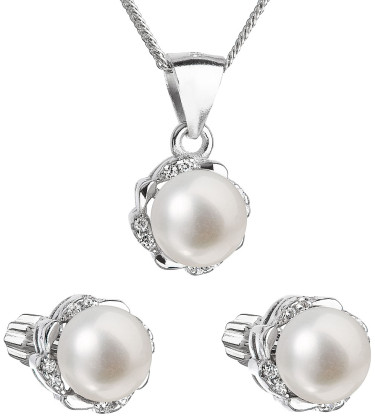 Stříbrná souprava perlových náušnic a přívěsku 29009.1