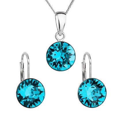 Sada šperků s krystaly Swarovski náušnice, řetízek a přívěsek modré kulaté 39140.3 blue zircon