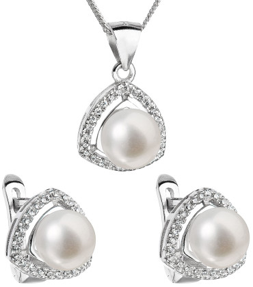Stříbrná souprava perlových náušnic a přívěsku 29011.1