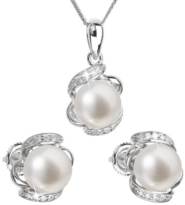 Stříbrná souprava perlových náušnic a přívěsku 29017.1