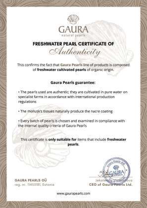 Certifikát k zasazeným perlám