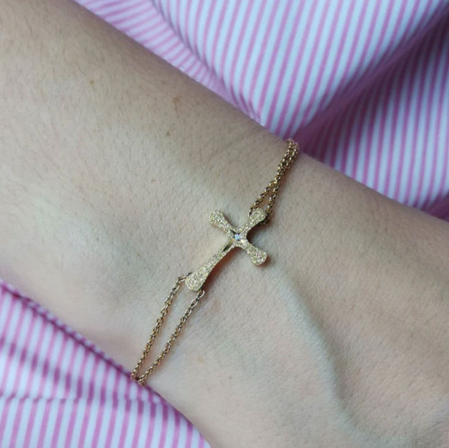 Zlatý náramek křížek chirurgická ocel BSS778