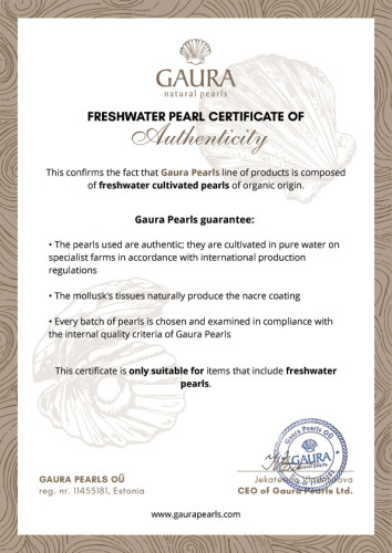 Certifikát k zasazeným perlám