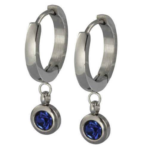 Náušnice větší kroužky z chirurgické oceli se zirkonem ESS651 - Sapphire