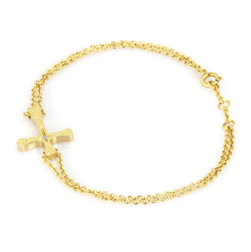 Zlatý ocelový náramek křížek BSS778