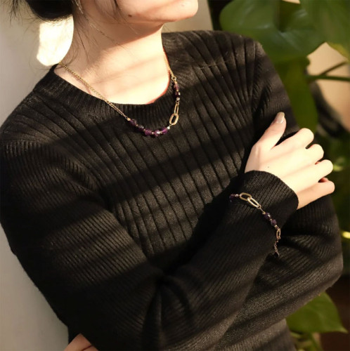 Elegantní náhrdelník z chirurgické oceli s ametystem NSS780ST-AM