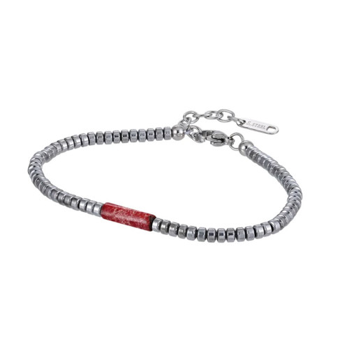 Náramek z chirurgické oceli a hematitu MBSS179-RED