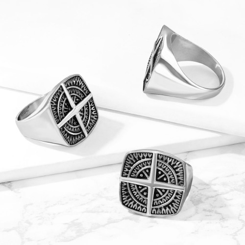 Pánský pečetní prsten chirurgická ocel 7349 - Směrová růžice