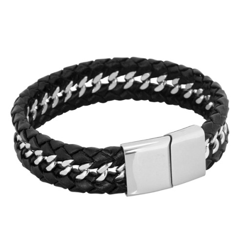 Stylový pánský náramek z kůže a chirurgické oceli Inori INBR179A