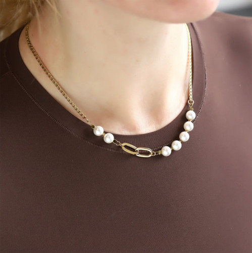 Dámský náhrdelník z chirurgické oceli a perel NSS1044