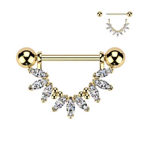 Zlatý piercing do bradavky z oceli SEKSQ0172GD