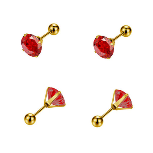 Pozlacené náušnice z chirurgické oceli na šroubek WJHE1243-Červená