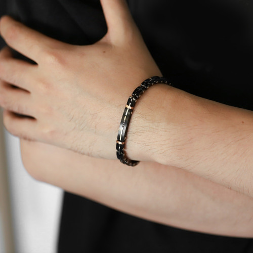 Náramek z chirurgické oceli a keramiky CBS41