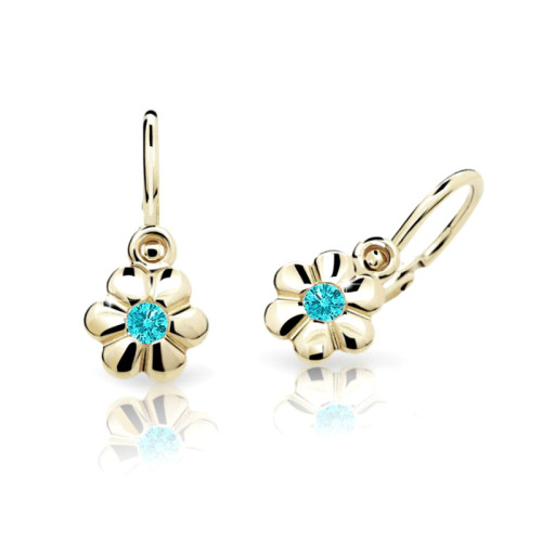 Zlaté dětské náušnice Cutie Jewellery C1736Z-Zeleno modrá
