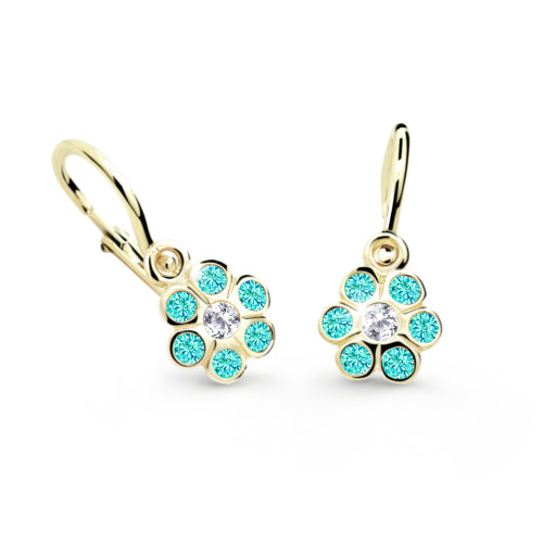 Dětské naušnice zlaté Cutie Jewellery C1737Z-Zeleno modrá