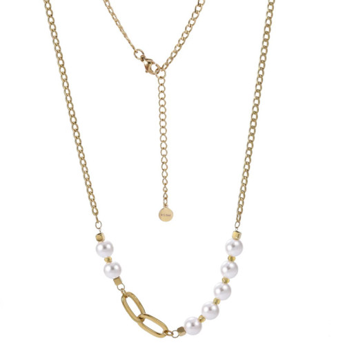 Pozlacený náhrdelník z chirurgické oceli s perlami NSS1044