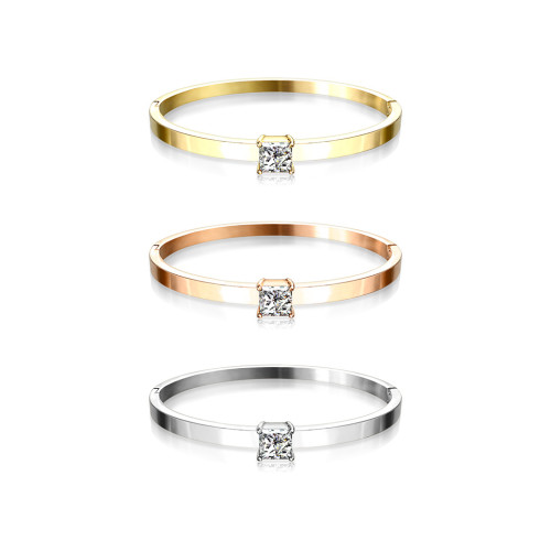 Pevný ocelový náramek se zirkonem 1047