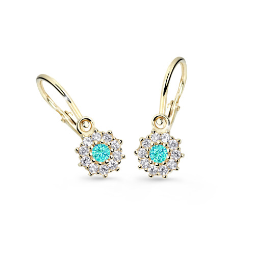 Zlaté dětské náušnice Cutie Jewellery C2149Z-Zeleno modrá