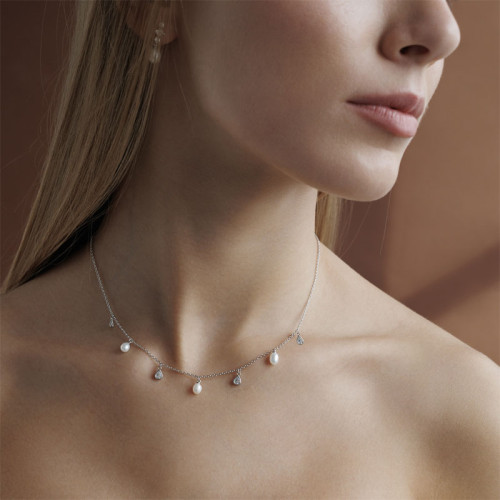 Jemný stříbrný perlový náhrdelník SK25233NW