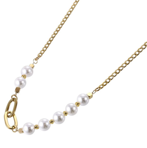 Perlový náhrdelník z pozlacené oceli NSS1044