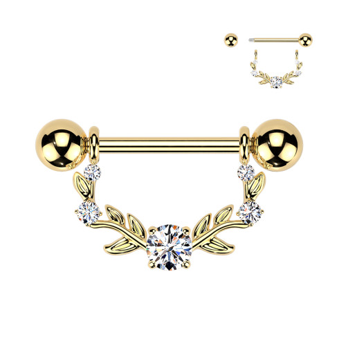 Zlatý piercing do bradavky z oceli SEKSQ0151GD