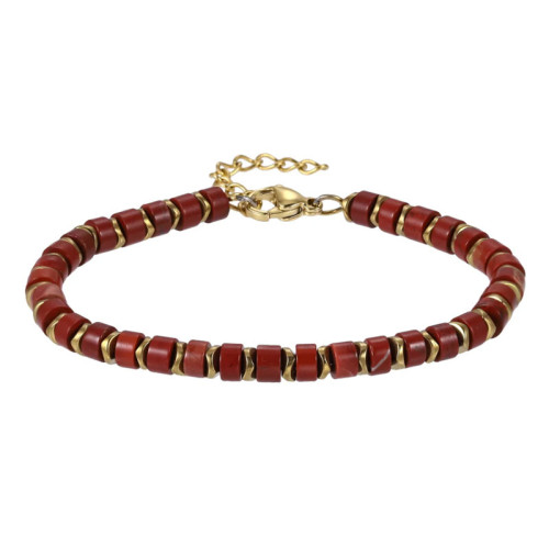 Dámský náramek z pozlacené oceli s červeným minerálem BSS1085R