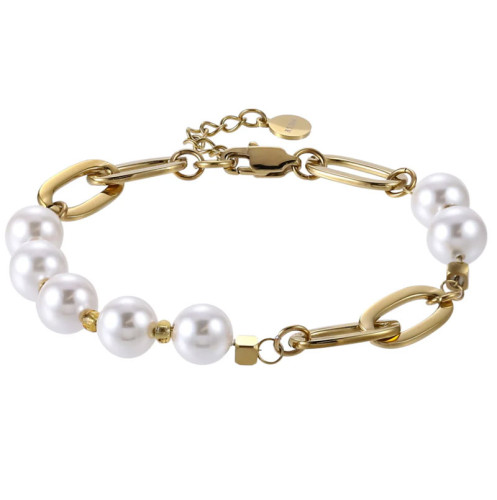 Perlový náramek s pozlacenou chirurgickou ocelí BSS1112