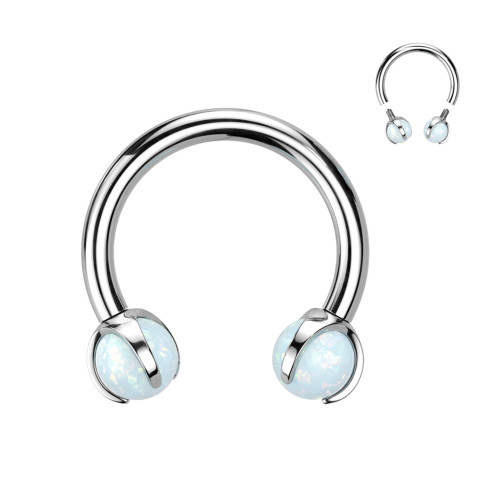 Titanový piercing do ucha podkova s opálem SETIH28