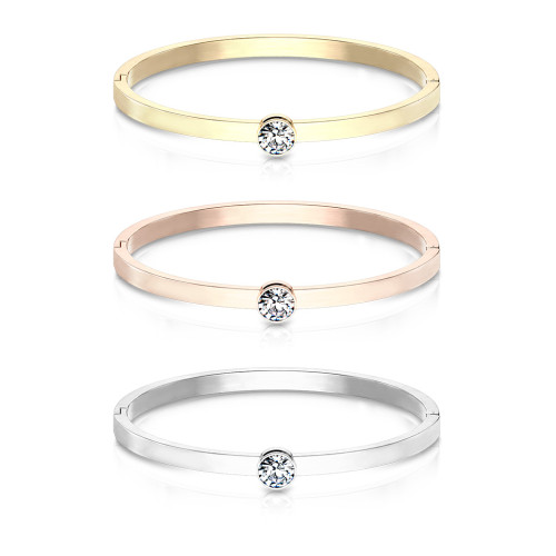 Pevný ocelový náramek se zirkonem 0986