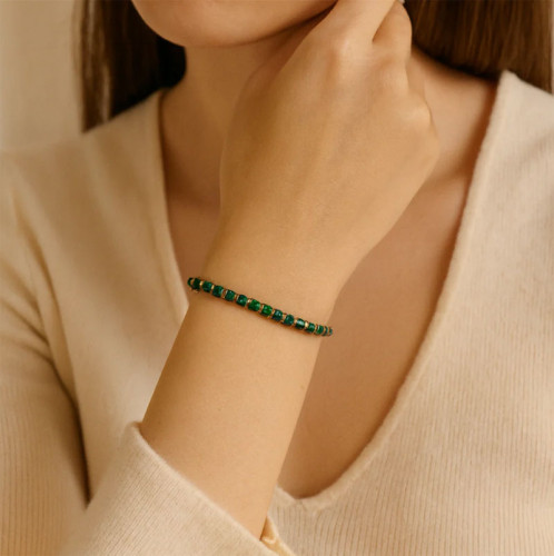 Jemný dámský náramek z pozlacené oceli s malachitem BSS1085