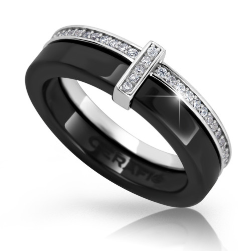 Dámský prsten z keramiky a stříbra se zirkony Cerafi 901