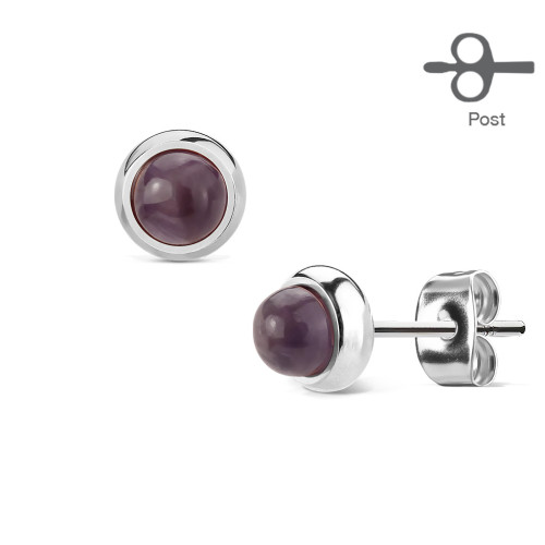 Ocelové náušnice s kamenem 1004-Amethyst