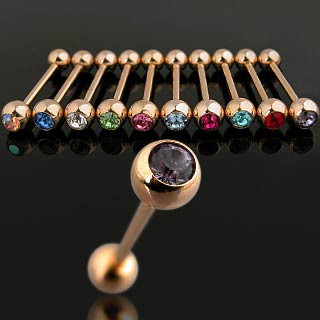 Ocelový piercing jazyka zlatý 03