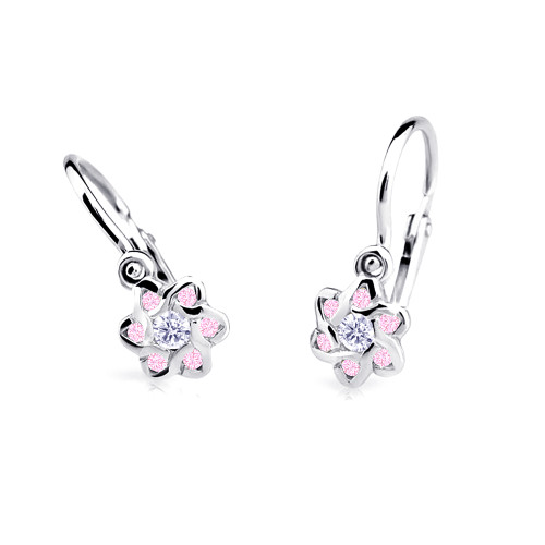 Náušnice pro miminka z bílého zlata C2149B-Pink Full