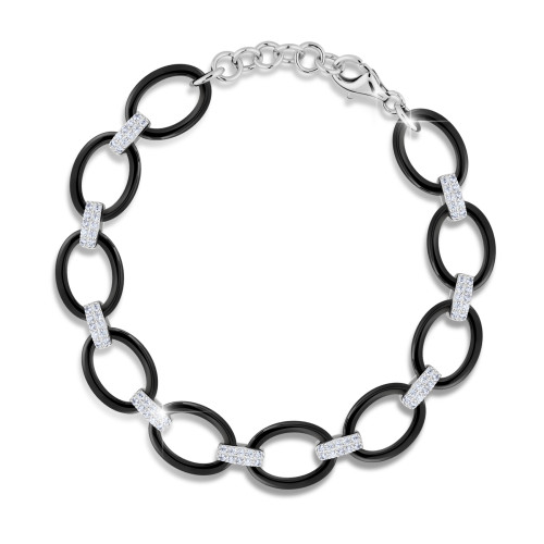 Keramický náramek se stříbrem a zirkony Cerafi BELLEZA NERA 423