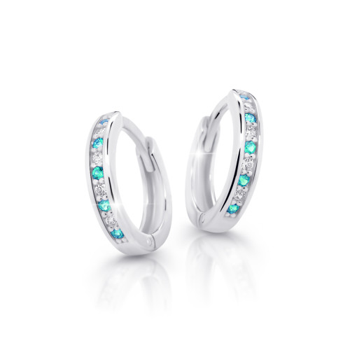 Náušnice kroužky z bílého zlata Cutie Jewellery C3342B-Zeleno modrá