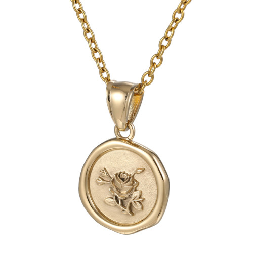 Zlatý ocelový náhrdelník s růží PSs1160GD