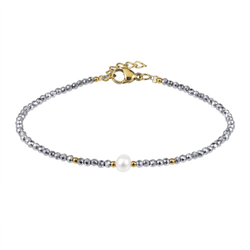 Moderní hematitový náramek s perlou BSS185ST