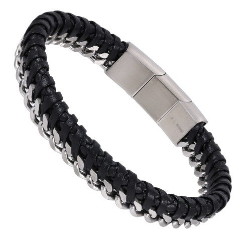 Stylový pánský náramek z kůže a chirurgické oceli MBSS199
